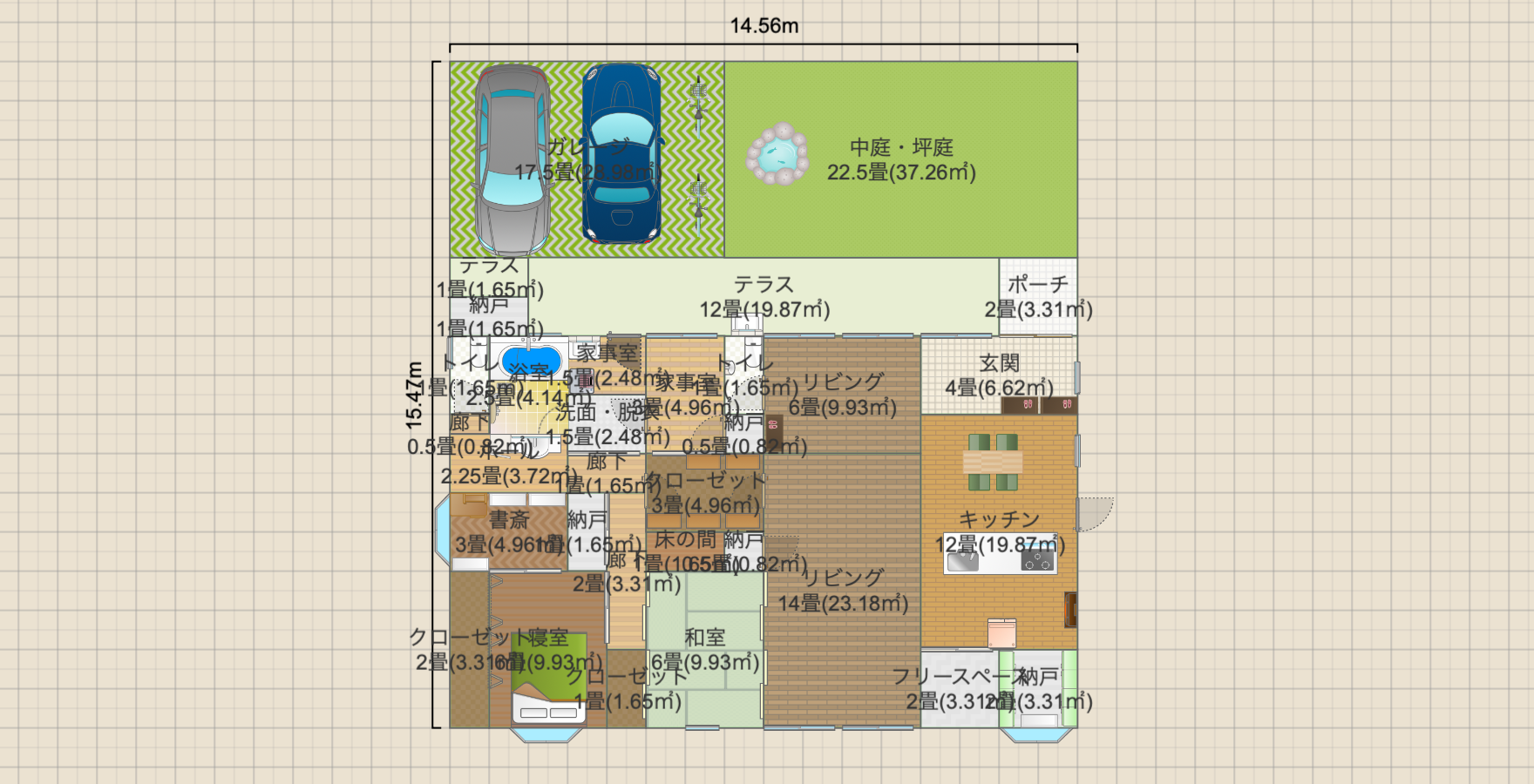 テラス・リビング半分は土間